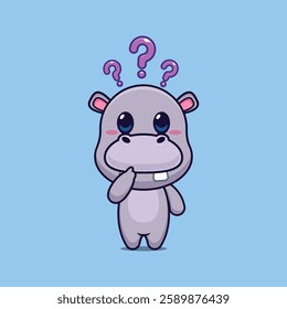 hippo mascot cartoon character vector illustration is confused.
Design element for poster, brochure, web, mascot, sticker, logo and icon.