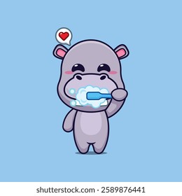 hippo mascot cartoon character vector illustration brushing teeth.
Design element for poster, brochure, web, mascot, sticker, logo and icon.