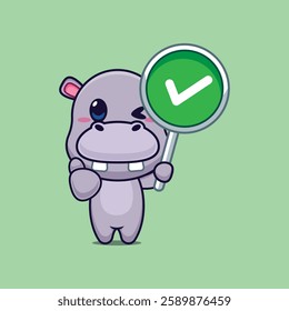 hippo mascot cartoon character vector illustration with correct sign.
Design element for poster, brochure, web, mascot, sticker, logo and icon.