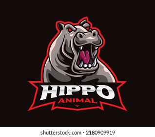 Hippo mascot logo design. Hippopotamus vector illustration. Logo illustration for mascot or symbol and identity, emblem sports or e-sports gaming team