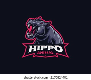 Hippo mascot logo design. Roar hippopotamus vector illustration. Logo illustration for mascot or symbol and identity, emblem sports or e-sports gaming team