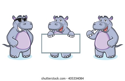 Hippo Mascot Vector happy, pose and bring board