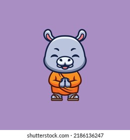 Hippo Monk Cute Creative Kawaii Cartoon Mascot Logo