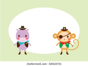 hippo and monkey friend tag vector