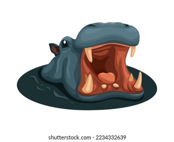 Hippo open mouth while soaking in the swamp. wild animal character illustration vector