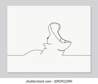 Hippo with open muzzle continuous one line illustration