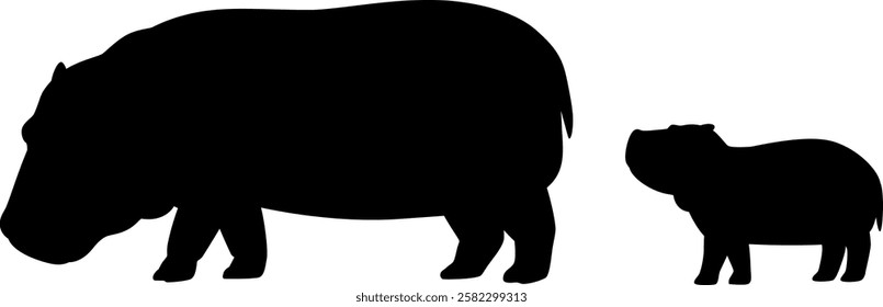 Hippo parent and child silhouette illustration