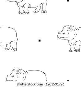 Hippo pattern. Hand drawn vector illustration isolated on background. Safari animals
