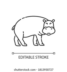 Hippo pixel perfect linear icon. Tropical zoo mascot, huge behemoth thin line customizable illustration. Contour symbol. Hippopotamus vector isolated outline drawing. Editable stroke