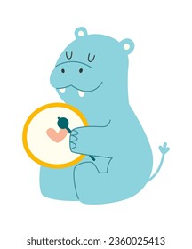 Hippo Playing On Drum Vector Illustration