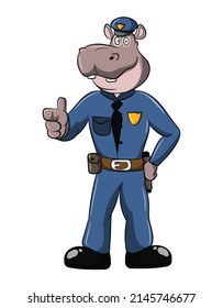 Hippo policemen Animal Zoo cute Hippopotamus cartoon character	