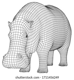 Hippo polygonal lines illustration. Abstract vector hippo on the white background