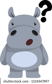 Hippo mit Fragezeichen, Illustration, Vektorgrafik auf weißem Hintergrund.