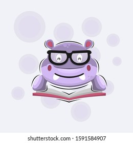 hippo  reading book cartoon design vector