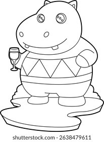 Hippo Red wine Animal Vector Graphic Art Illustration