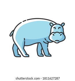 Hippo RGB color icon. Large exotic animal, african fauna, tropical semiaquatic mammal. Tropical zoo mascot, huge behemoth. Hippopotamus isolated vector illustration