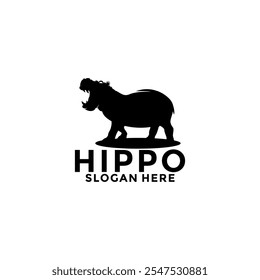 Vetor de design de logotipo do Hippo Roaring, animal de hipopótamo no modelo de design de logotipo de cor preta