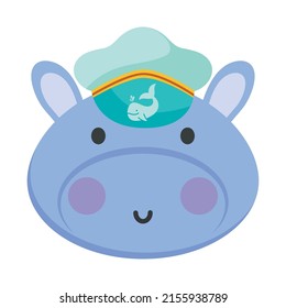 hippo with sailor hat on white background