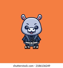Hippo Samurai Cute Creative Kawaii Logo de la mascota