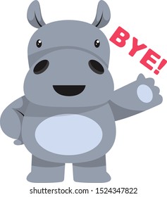 Hippo saying bye, illustration, vector on white background.