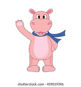 Hippo in a scarf on a white background in vector.