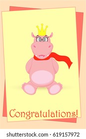Hippo in a scarf on a white background in vector.