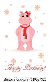 Hippo in a scarf on a white background in vector.