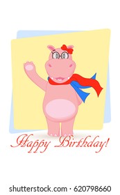 Hippo in a scarf on a white background in vector.