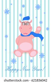 Hippo in a scarf on a white background in vector.
