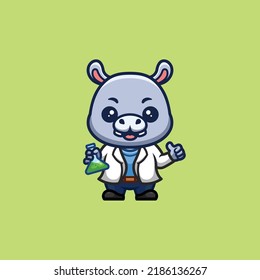 Hippo Scientist Cute Creative Kawaii Cartoon Mascot Logo