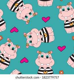 hippo seamless pattern vector illustration