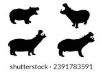 Hippo silhouette,  Family Hippo flat set for web design. Hippo Vector illustration, wild creature white background vector illustration collection. African animals, zoo and wildlife concept