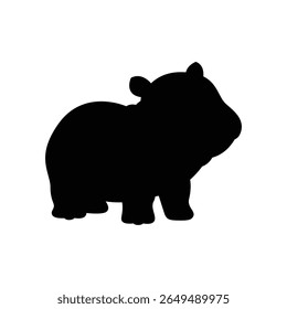 Hippo Silhouette Vector, Cartoon Animal Icon for Kids and Design Projects.
