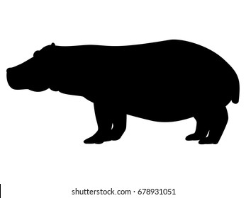 Hippo silhouette. Vector illustration of a black silhouette of a hippo. Isolated white background. A behemoth icon is a side view profile.