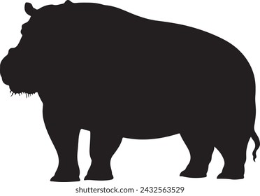 Hippo Silhouette Vector Illustration White Background