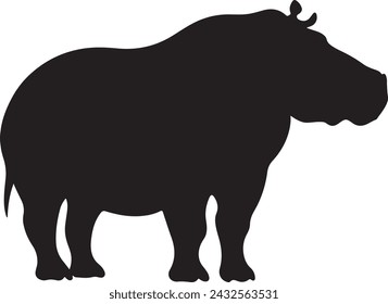 Hippo Silhouette Vector Illustration White Background