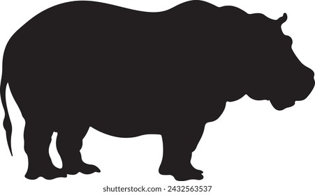 Hippo Silhouette Vector Illustration White Background