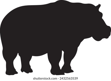 Hippo Silhouette Vector Illustration White Background