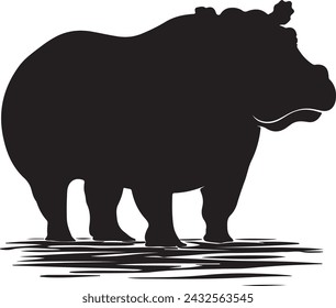 Hippo Silhouette Vector Illustration White Background