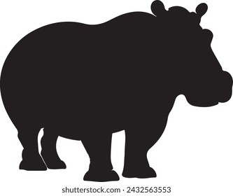 Hippo Silhouette Vector Illustration White Background