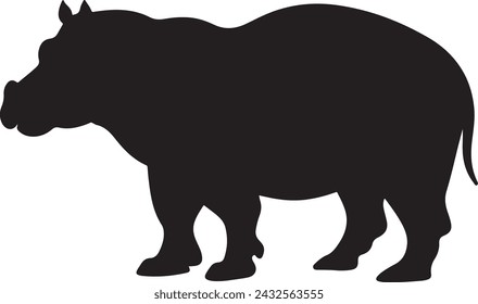Hippo Silhouette Vector Illustration White Background