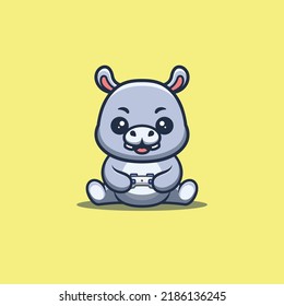Logotipo de mascota de caricatura creativa Kawaii para juegos de Hippo