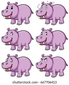 Hippo in six different emotions illustration