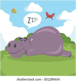 hippo sleeping vector illustration design