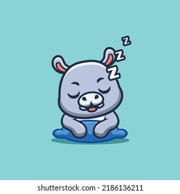 Hippo Sleepy Cute Creative Kawaii Cartoon Mascot Logo
