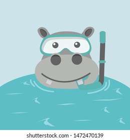 hippo snorkeling cartoon swimming in water