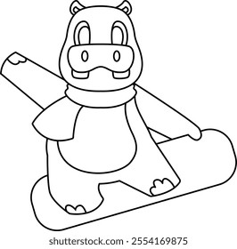 Hippo Snowboard Winter sports Animal Vector Graphic Art Illustration