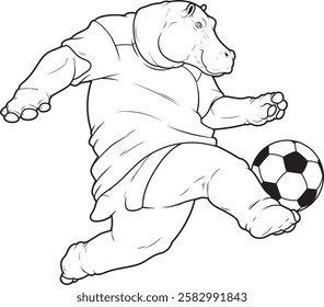 Hippo Soccer player Soccer Animal Vector Graphic Art Illustration