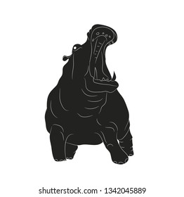 Hippo stands drawing silhouette, vector, white background