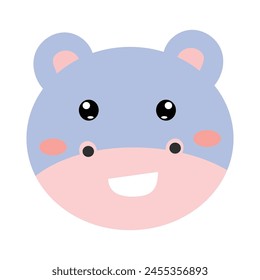 Hippo sticker head kawaii animal isolated on white background